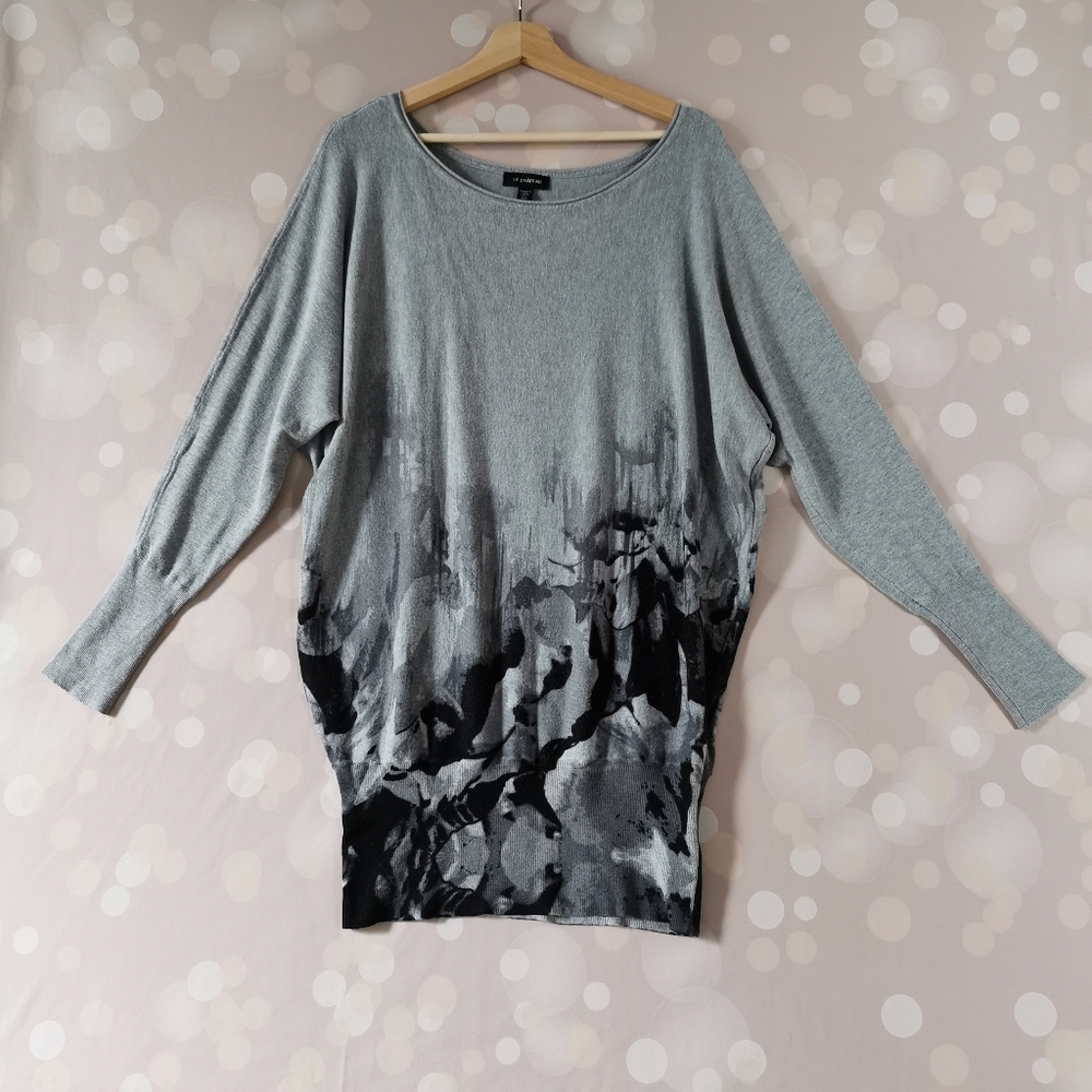 Le Château XL long sweater boat neck grey with print